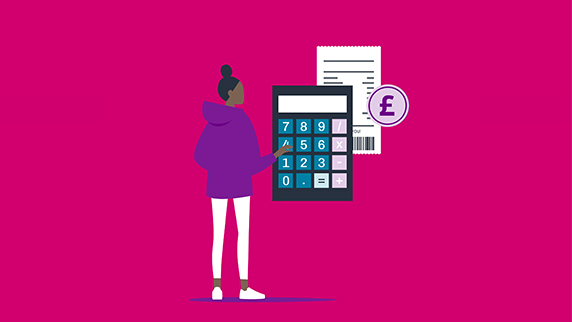 Woman with giant calculator