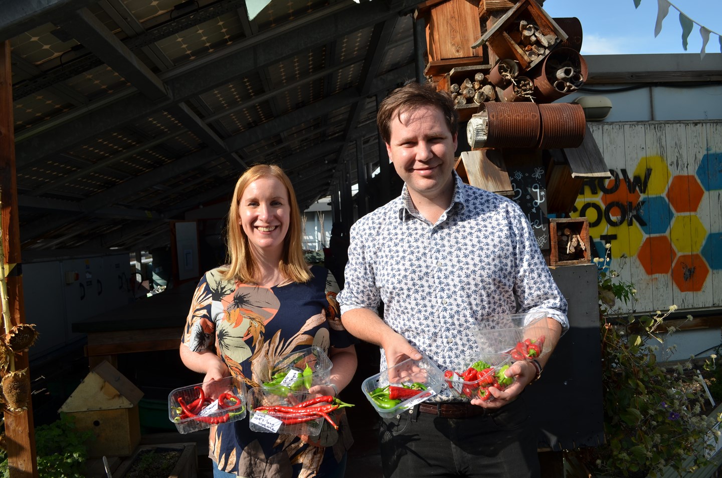 Amy Alford and Josh Rendall from our Communications team helping out in Providence Row’s rooftop garden