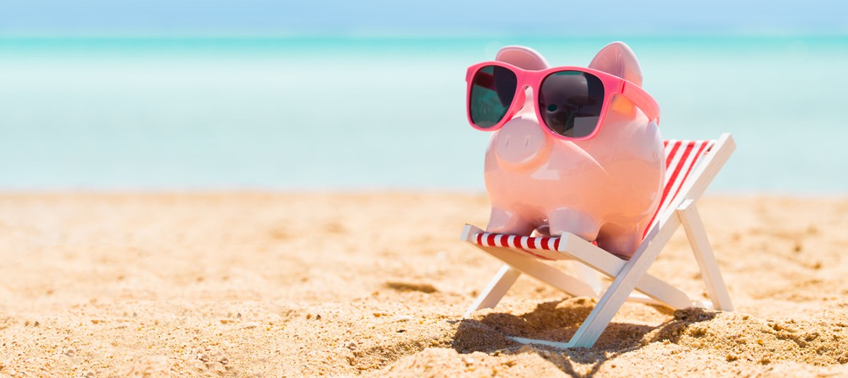 piggy bank on a deckchair