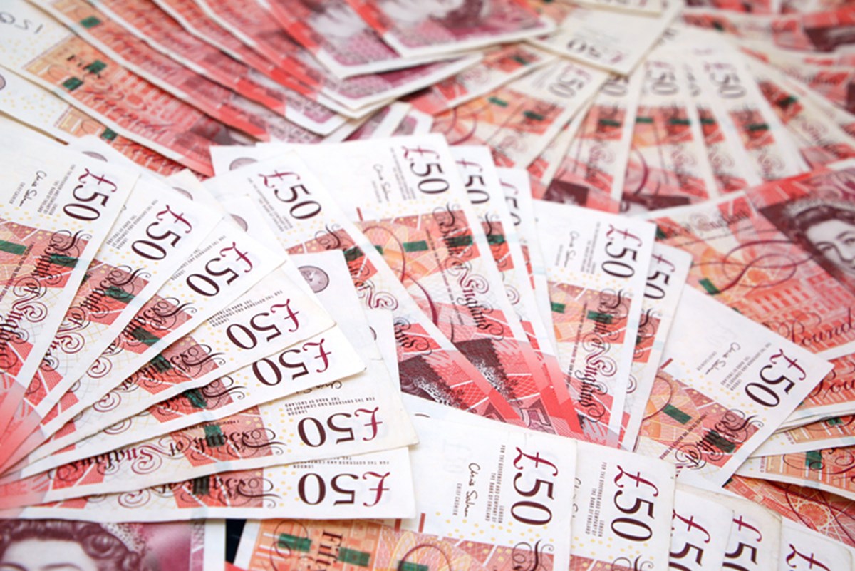 Many fifty pound notes on display