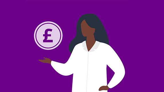 Woman and big coin graphic